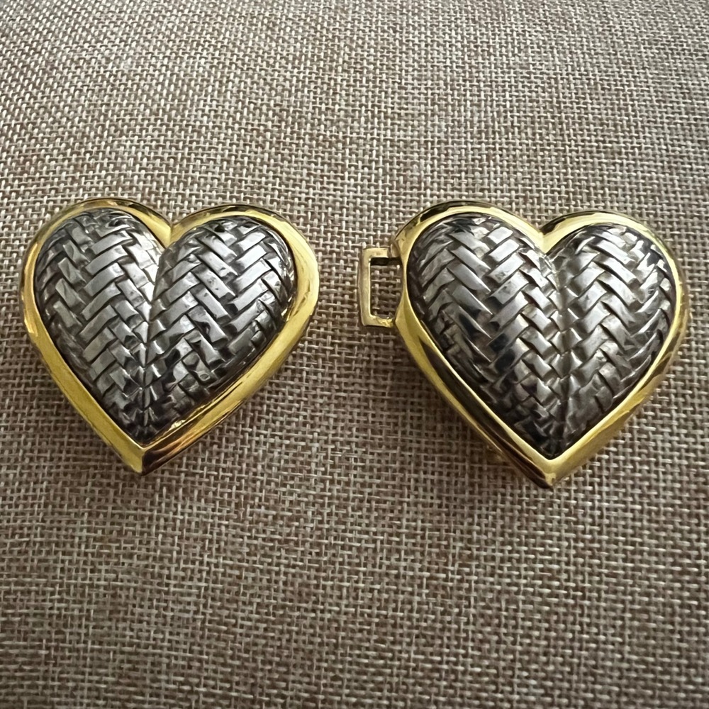 Vintage Two Tone Heart Basketweave Belt Buckle Silver Gold One Size Cottagecore